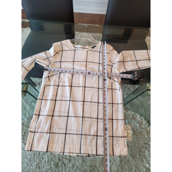 Liz Claiborne Blouse Women's Small White Black Windowpane Career Top Bell Sleeve - Picture 11 of 11